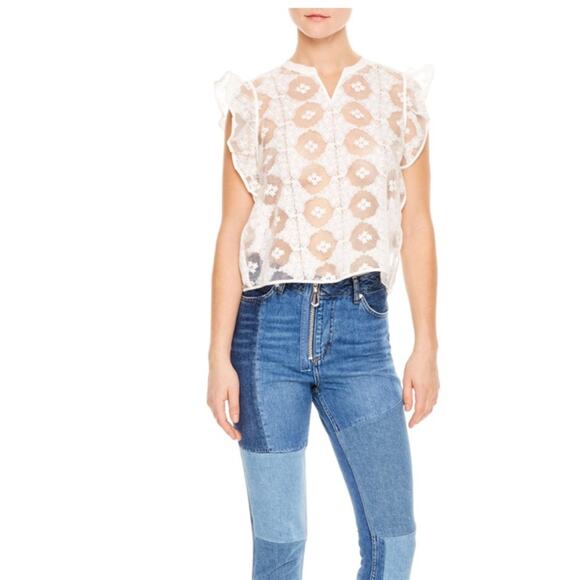 Sandro Paris Victoria White Sheer Lace Ruffle Top - Picture 3 of 12
